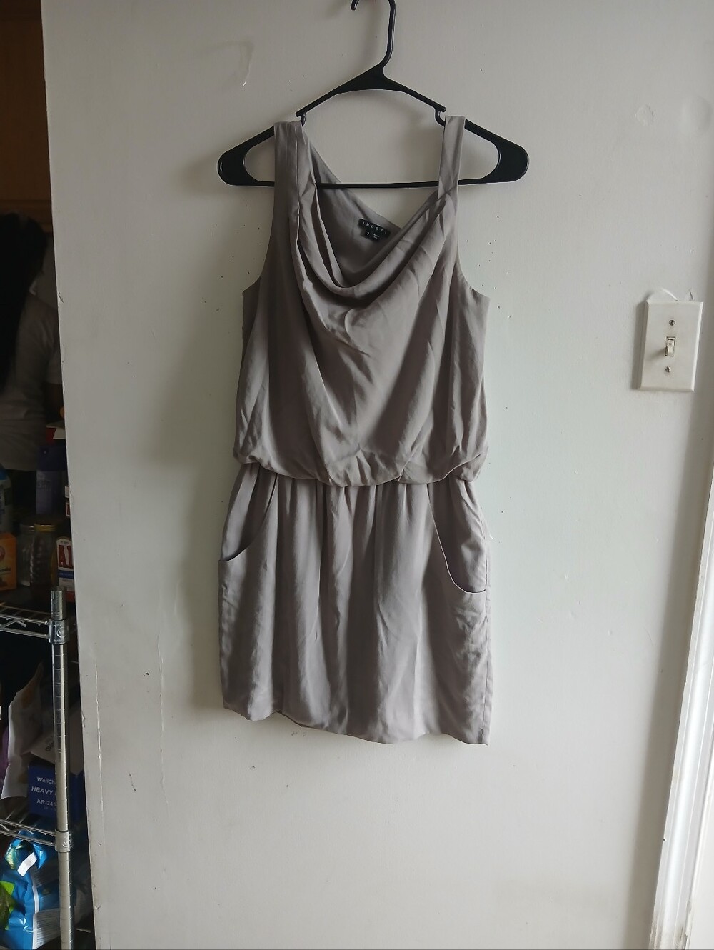 Theory Taupe Cowl Neck Mini Dress